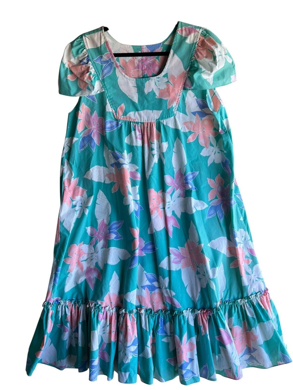 Royal Hawaiian Creations Dress Muumuu Cap Sleeve Ruffle Mint Green Size XL